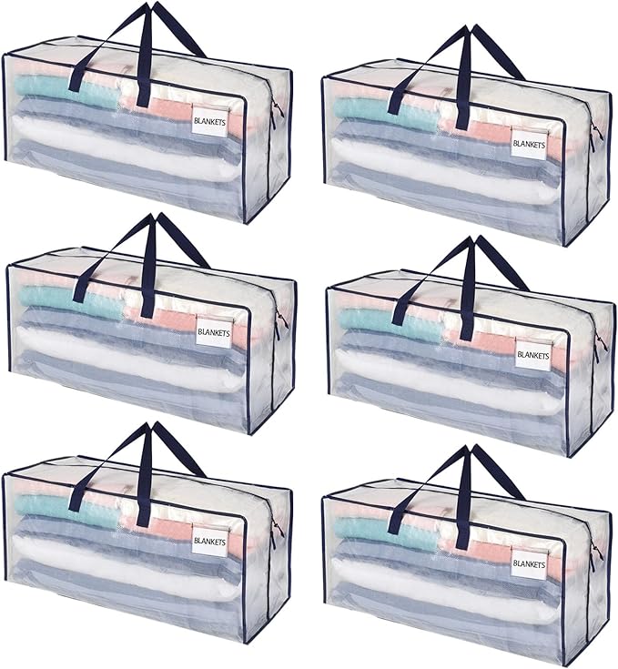 VENO 6 Pack Moving Bags w/Backpack Straps, Moving Boxes & Storage Bins Alternative, Packing Supplies, Camping Accessories Totes for Storage, Dorm Room Essentials Storage Bags (Clear, 6 Pack)