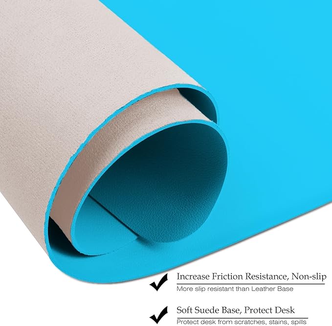 Boutilon Leather Desk Pad 24"x 14" Non-Slip Mouse Pad,Office Desk Mat,Waterprooft PU Leather Desk Blotter,Desk Pad Protector,Desk Writing Pad for Home Office Decor (S-Blue)