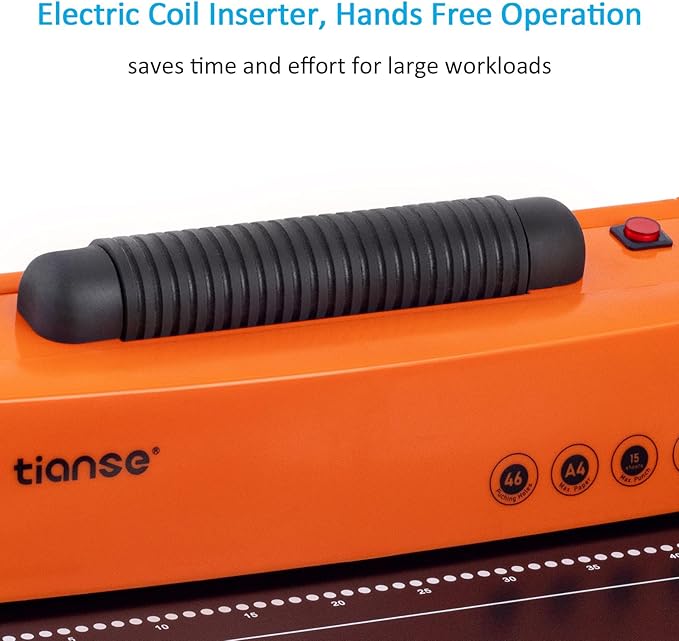 TIANSE Binding Machine, Spiral Coil Binder Machine, Manual Book Maker Punch Binder with Electric Coil Inserter,Suit for Letter Size / A4 / A5