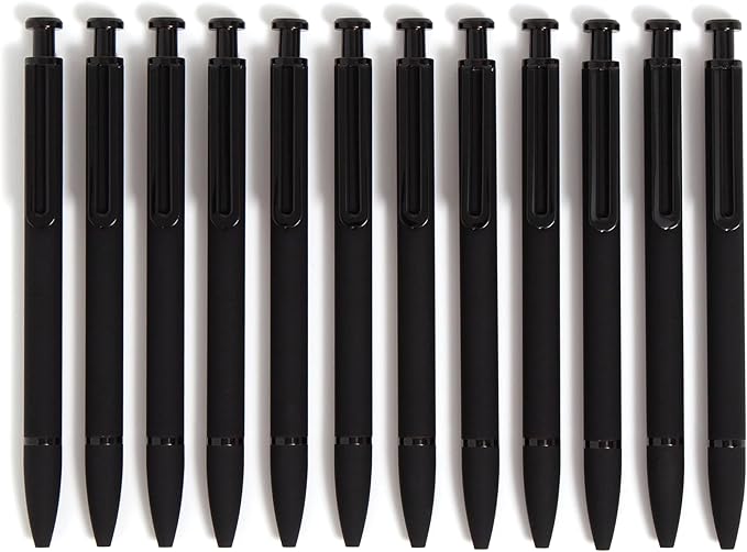 U Brands Midnight Monterey Ballpoint Pens, Set of 12, Black Soft Touch, Painted Black Details, Bold (1.0 mm) Point, Black Ink
