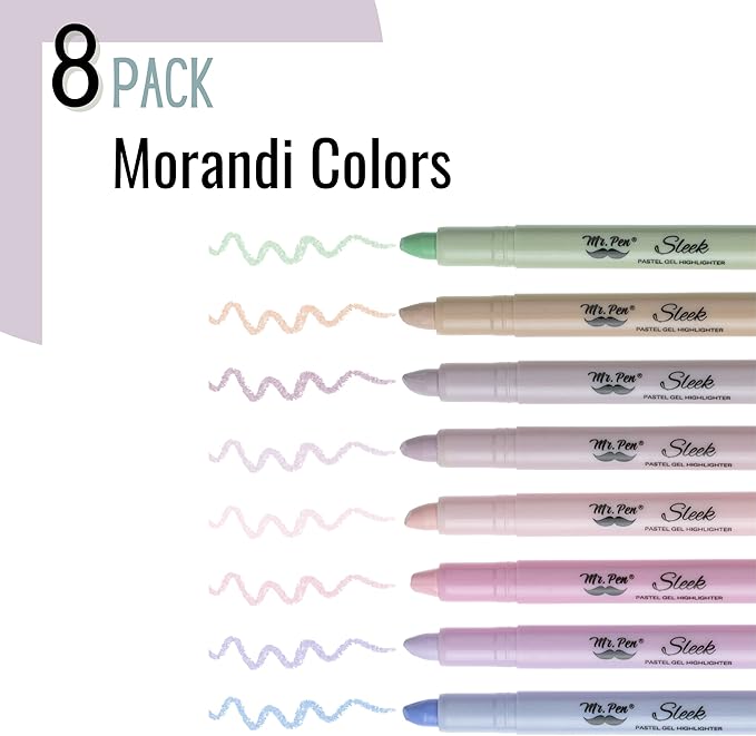 Mr. Pen- Gel highlighter, 8 Pack, Morandi Colors, Bible Highlighters Quick Dry, No Bleed, Assorted Pastel Colors, Bible Markers