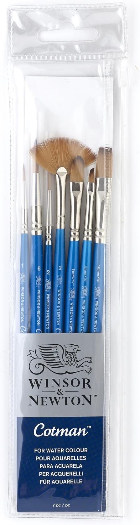Winsor & Newton Cotman Short Handle Brushes, Set of 7, (Round 1 & 6, Rigger 2, Filbert 1/4", One Stroke 3/8", Angled 1/8", Fan 2)
