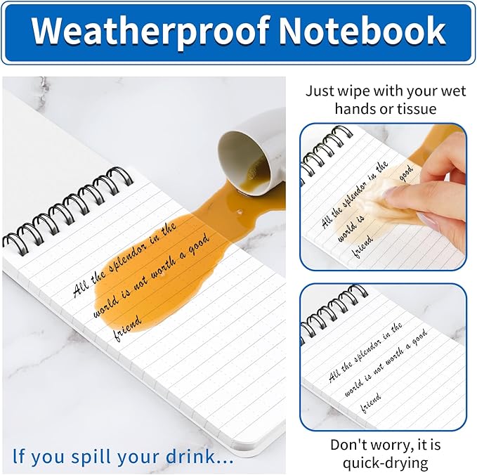 3 Pack Waterproof Notebook, 3 x 5 Pocket Notepad, All Weather Small Pocket Notebook Stone Paper, Mini Spiral Notepad Police Notepad 100 Lined Pages for Outdoor Office