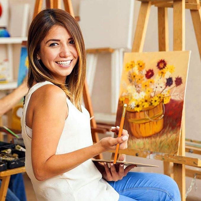 BOSOBO Paint Brushes Set, 2 Pack 20 Pcs Round Pointed Tip Paintbrushes Nylon Hair Artist Acrylic Paint Brushes for Acrylic Oil Watercolor, Face Nail Art, Miniature Detailing & Rock Painting, Orange