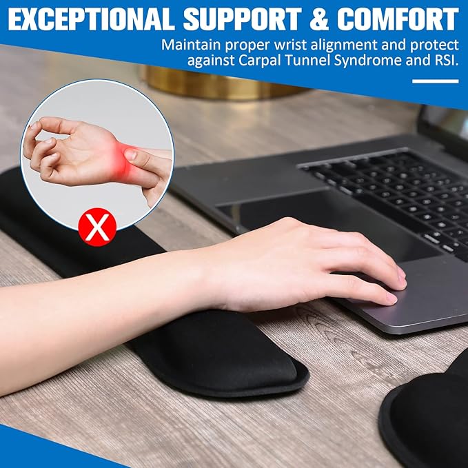 Yunsailing 8 Pcs Ergonomic Mouse Pad and Keyboard with Wrist Support Set Soft Smooth Gel Rest Comfortable Memory Foam for Easy Typing Gaming Computer Laptop Office Home