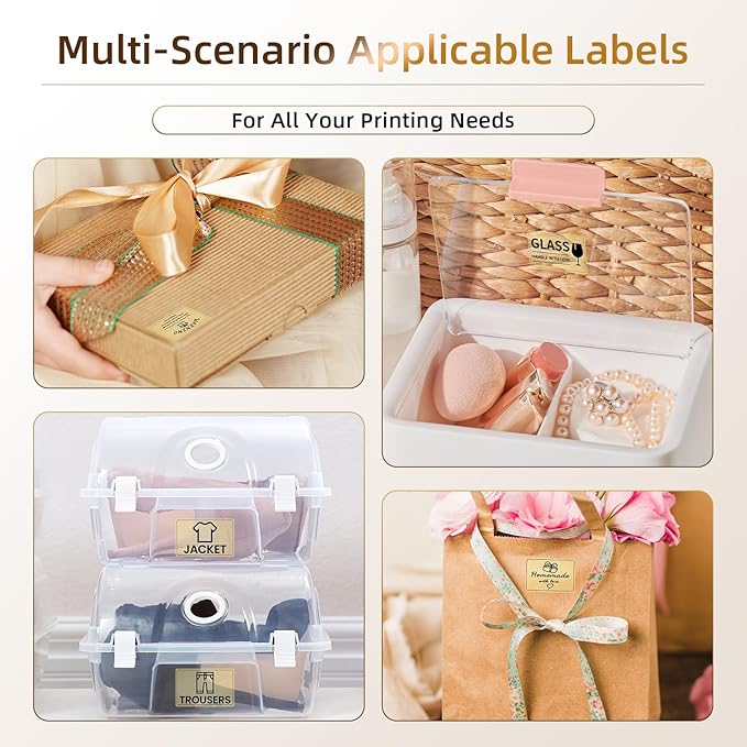 Phomemo Transparent Thermal Labels for M110/M120/M220/M150/M250/M221 Label Maker, Self-Adhesive Thermal Label 1.57"x1.18"(40x30mm),230 Labels/Roll, for Barcode,Address, Name, Golden