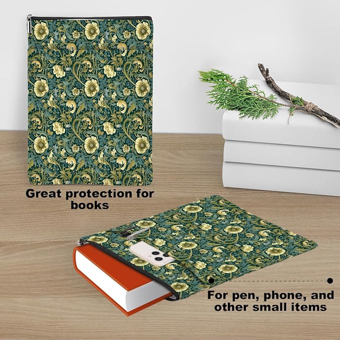 Botanical Book Sleeve, Classic Flower Book Covers for Paperbacks, Floral Book Pouch Book Protector, Book Lovers Gifts for Women Girls Mom, Book Accessories Book Club Gifts Christmas Birthday Gifts