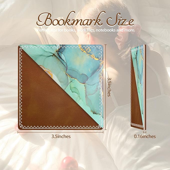 Personalized Leather Bookmarks, Fun & Cute Book Accessories for Reading Lovers, Unbreakable Page Markers for Women Men Girls Boys Student Teacher Kids Retirement Birthday Gifts (Green Marble)