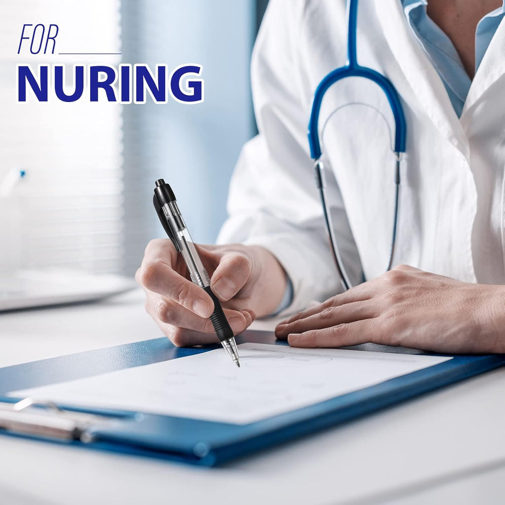 Fainne 200 Pack Retractable Ballpoint Pen 1.0 mm Medium Point Refillable Smooth Click Writing Pens With Grip for Work Journal Writing Office School Supplies(Black Ink)