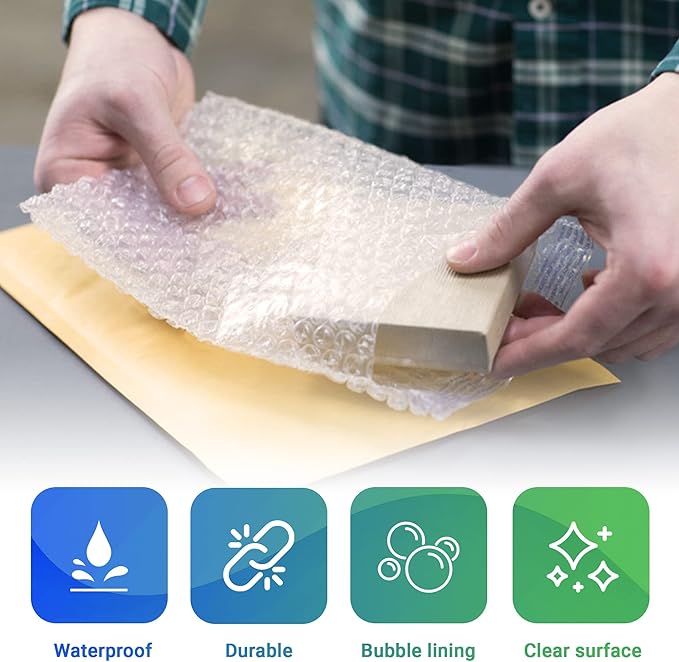 Clear Bubble Out Bags, 12 x 15.5 Inches. 100 Pack Self Seal Bubble Pouches. Polyethylene Clear Bubble Bags for Packing. Waterproof Clear Bubble Out Pouches for Fragile Things