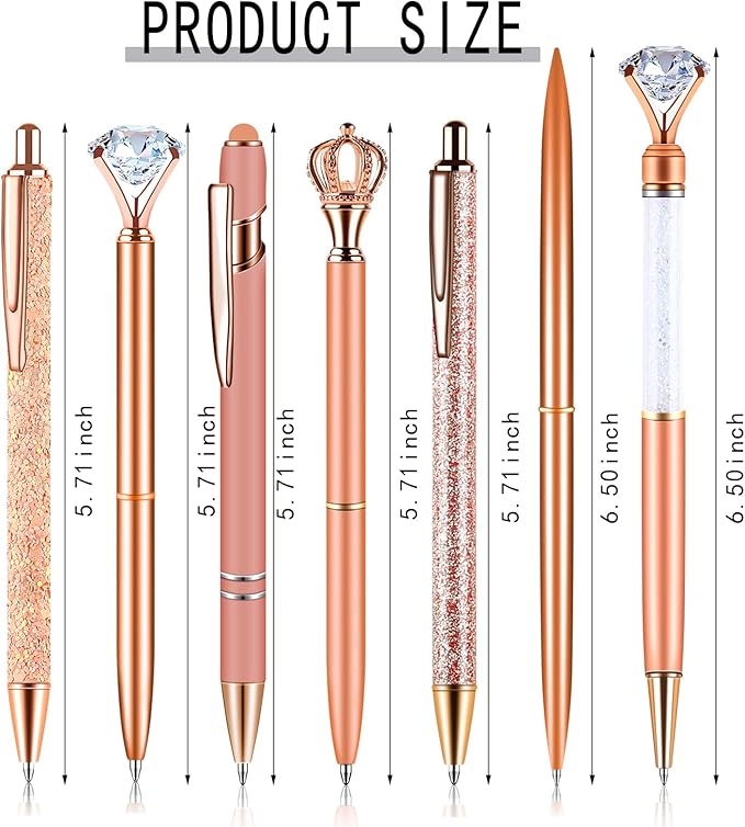 amassan 7Pcs Ballpoint Pens Set, Cute Pens with Crystal Diamond for Journaling, Black Ink Pen Gifts for Wedding Office Desk Supplies, Sand Glitter Pen for Women Office Decor