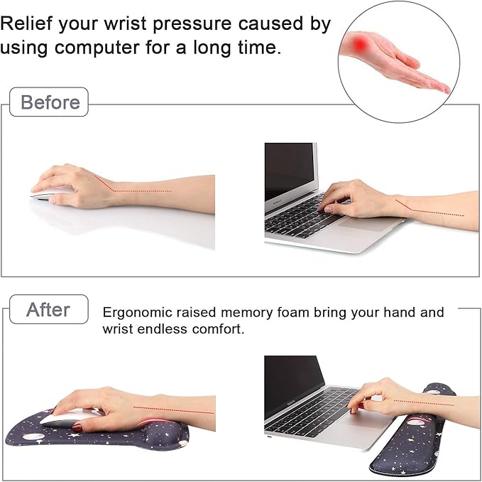 iCasso Keyboard Wrist Rest and Mouse Wrist Rest Pad, Made of Memory Foam, Ergonomic Support, Easy Typing and Relieve Wrist Pain, Perfect for Gaming, Office - Revery Night