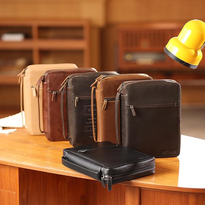 Polare Full Grain Leather Bible Cover Church Bag Bible Protective Book Holder Carrying Case Folder Organizer Portfolio, Dark Brown