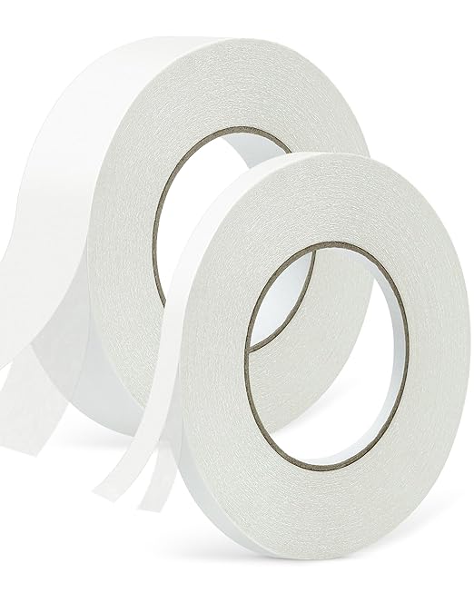 PLANTIONAL 2 Rolls Double-Sided Sticky Fabric Tape, No Sewing Required, Gluing, or Ironing Stitch Witchery Adhesive Cloth Tape, 2/5" x 54.6 Yd and 1" x 54.6 Yd Fabric Hemming Tape