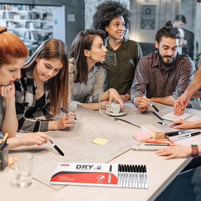 SFAIH Dry Erase Markers Fine Tip - 24 Pack Whiteboard Markers Dry Erase For Kids Adult Low Odor, Black Dry Erase Markers Fine Point For Home Classroom