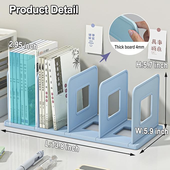 Lemical 4 Section Divider File Folder Holder Desk Book Organizer Desktop Bookshelf File Organizer Portable Plastic Kitchen Under Sink Organizer Pot Rack Handbag Sorter (Blue)