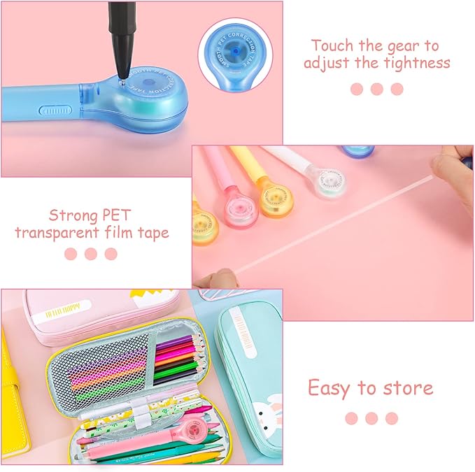 BESARME 12 Pieces White Out Tape Pen, Cute Whiteout Correction Tape Pen Colorful Correction Tape Correction Writing Tape for Note School Office Supplies, 1/5 X 236 Inch