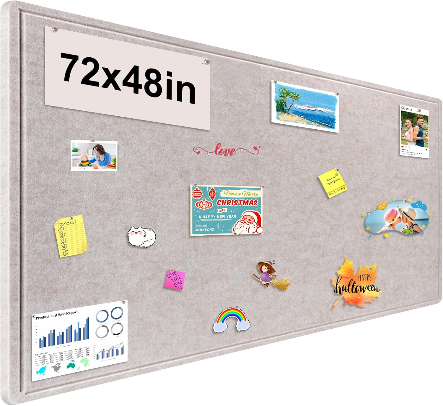 Large Bulletin Board, Foldable 72x48 Inches Cork Board Alternative, Large Felt Board Decorative Pin Board for Wall, Foldable Photo Board Self-Adhesive Vision Board with 36 Pushpins Light Khaki