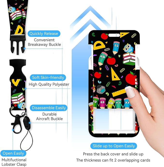 Cute Teacher Owl Badge Holder with Retractable Reel and Breakaway Lanyard，Badge Clips Retractable Heavy Duty Badge Reel，Funny Keychain，ID Holder with Breakaway Lanyard for School Nurse Office Teen