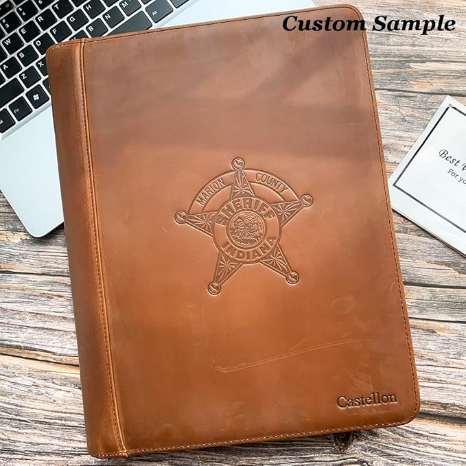 Personalized Leather Portfolio for Men, Engraved Leather Clipboard Portfolio Binder, Custom Leather Resume Padfolio for Women, Christmas Gift for His/Her (Notepad, Brown-Custom)