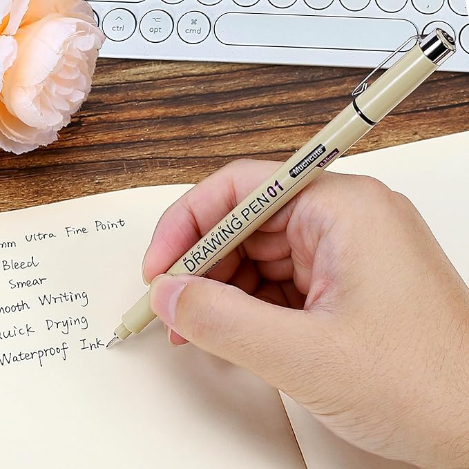 Muchcute Extra Fine Point Writing Pens:6 Black 0.25mm Ultra Thin Micron Pen 01 No Bleed Bible Journaling Study Supplies Annotation Smooth Waterproof Micro Line Tip Fineliner Gel Felt Ink Markers Stuff