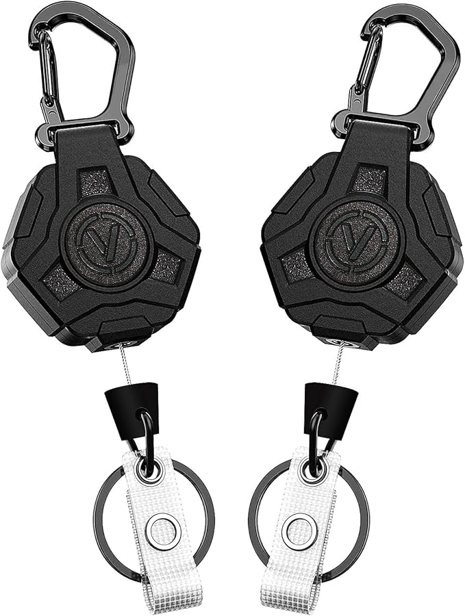 VIQWYIC 2 Pack Retractable Badge Holder Keychain, Heavy Duty Carabiner Badge Reel with Key Ring for Keys,Round