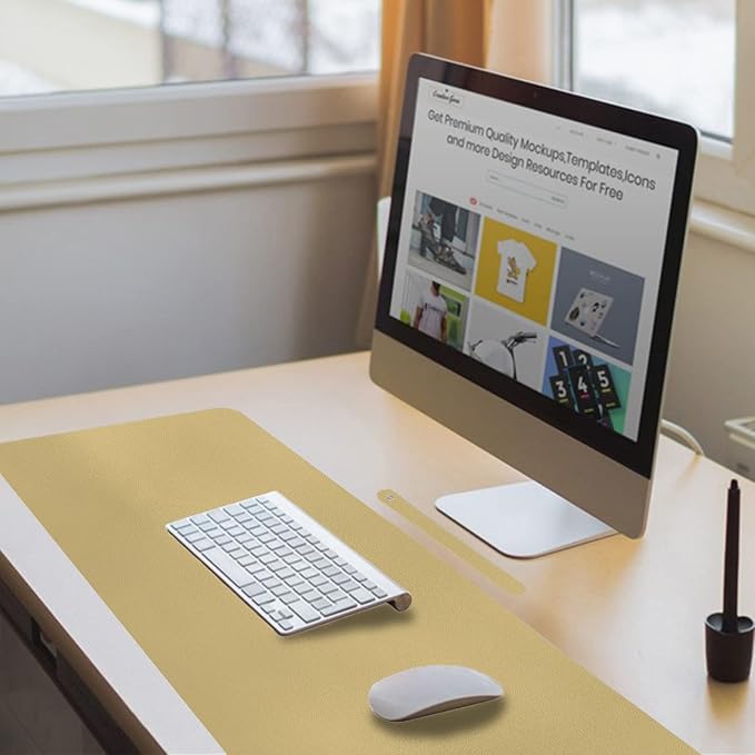 ‎Boutilon Leather Desk Pad 24"x 14" Non-Slip Mouse Pad,Office Desk Mat,Waterprooft PU Leather Desk Blotter,Desk Pad Protector,Desk Writing Pad for Home Office Decor (S-Golden)