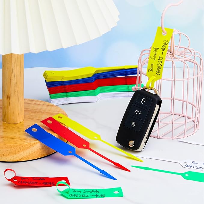 Lewtemi 1000 Pieces Self Lock Arrow ID Key Tags Car Parts Tags Key Ring Repair Labels for Office Automotive Shop Supplies(4 1/2'' X 3/4",Mixed Colors)