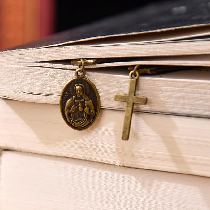 Bookmarks, Handmade Retro Cross Bible Bookmark with Long Leather Straps, Christian Saint Book Mark, Ideal Christian Gift (Style 3)