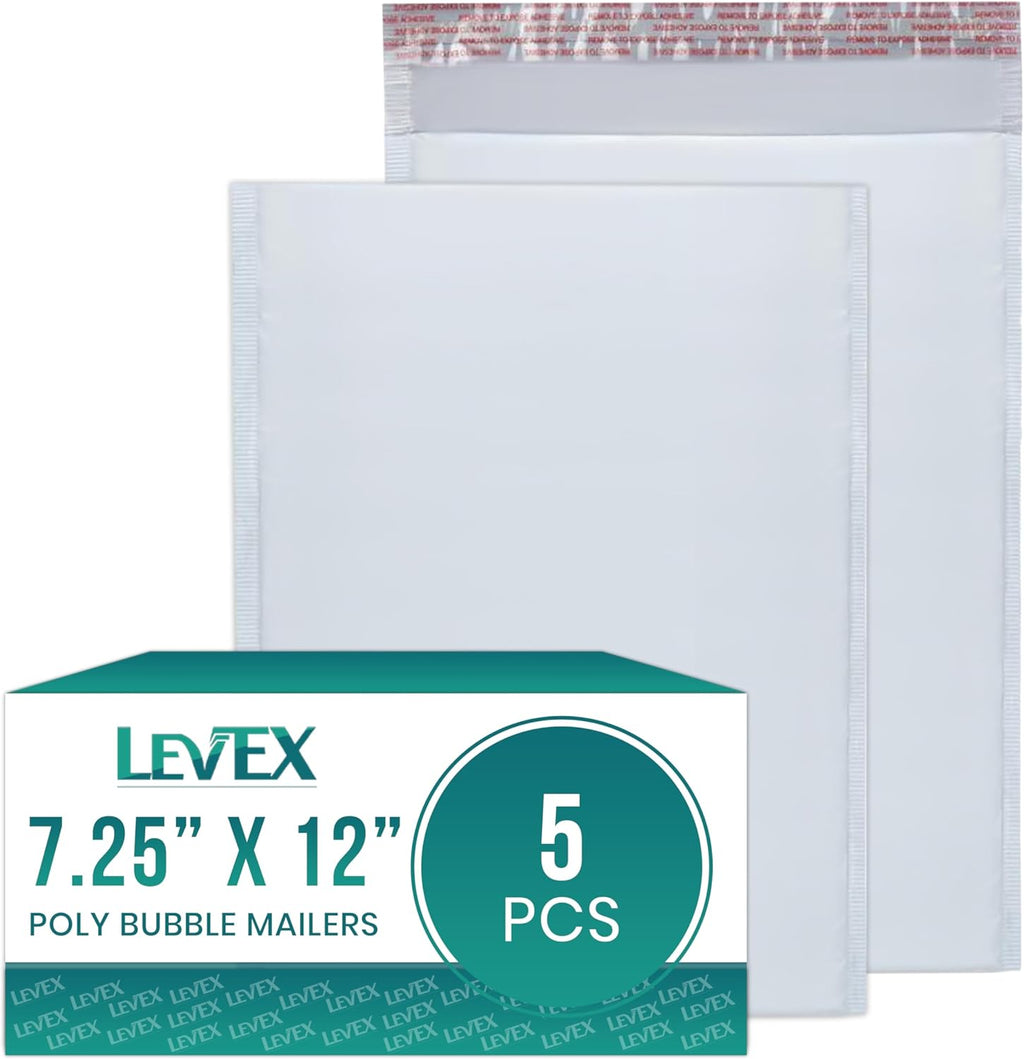 Levex - #1 7.25" x 12" [5 Pack] Poly Bubble Mailers, Padded Envelope Mailers, Packing Envelope & Mailing Bags for Shipping