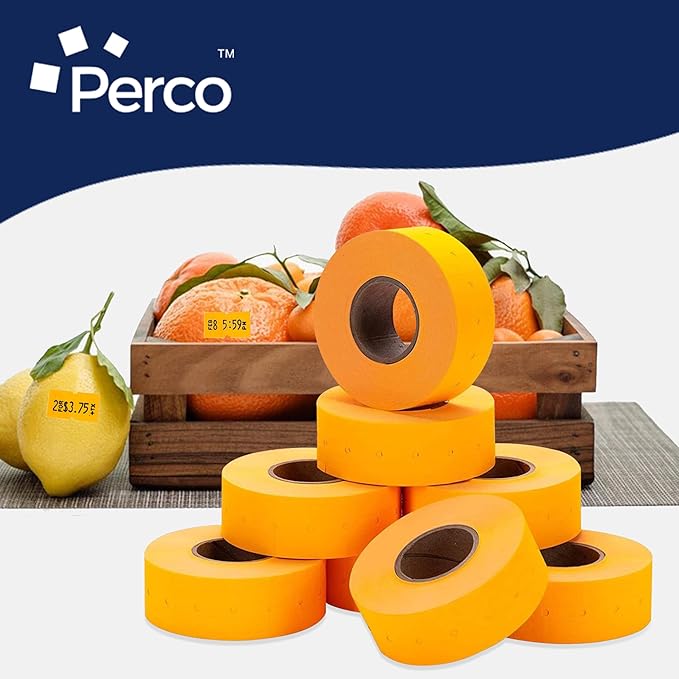 Perco 1 Line Fluorescent Orange Labels - 32 Rolls, 4 Sleeves, 32,000 Blank Price and Date Gun Labels for Perco 1 Line Price and Date Guns - Made in USA