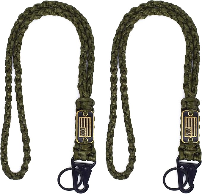 2 Pcs Heavy Duty Braided Paracord Lanyard Keychain with USA Flag, Parachute Rope Necklace Keychains, Braided Strong Lanyard with Metal HK Clip Key Ring for Outdoor Activities, Camera, Traveling