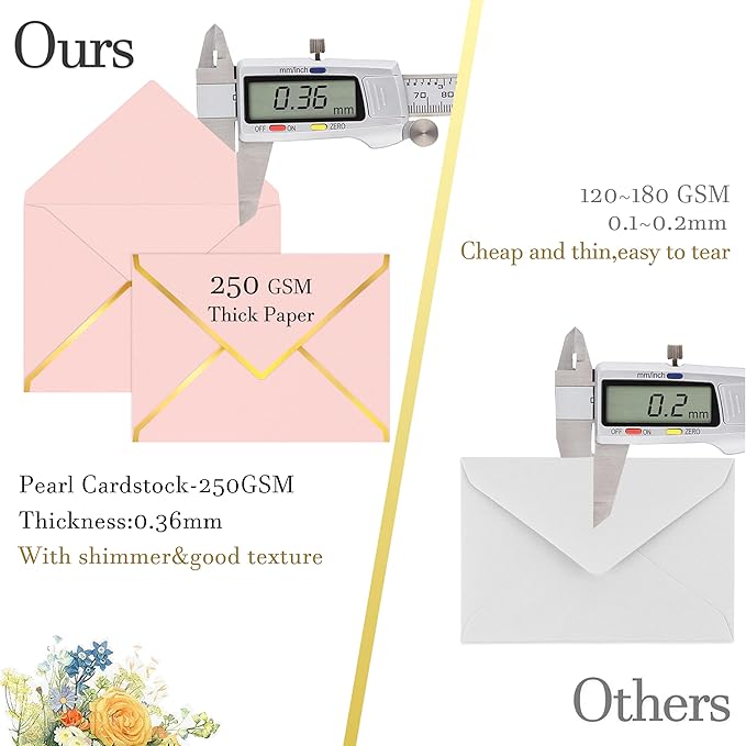 60 Pack Gold Envelopes 5x7 Bulk Pink, 250G Pearled Cardstock A7 Envelopes for Invitations Business Mailing Envelope with Gold Foil Border, A6 4x6 Envelopes for Wedding Baby Shower Cards