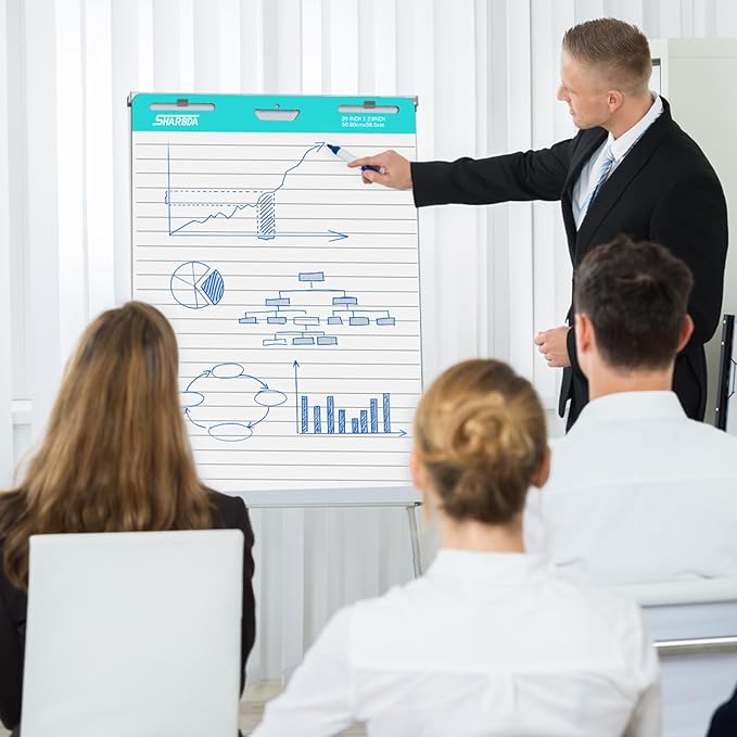 Lined Sticky Easel Pad, 25 in x 30 in,Flip Chart Paper,Sticky Chart Paper for Teachers, Large Self-Stick Easel Paper,Super Sticky & Bleed-Resistant,30 Sheets/Pad,2 Pads