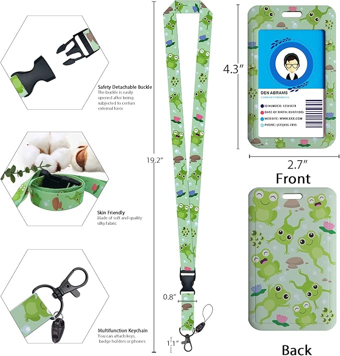 Cute Frog Lanyards for Id Badges, Retractable ID Badge Holder with Detachable Lanyard, Fashionable Badge Reel Heavy Duty with Carabiner Clip, Nurse Teacher Office Gifts
