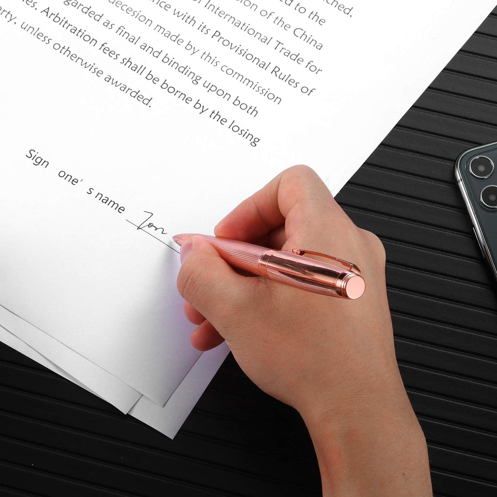 Ballpoint Pen with Gift Box for Men Women,Luxury Stainless Steel Retractable Pen Executive Home Office Use, and 2 Extra Refills Black Ink 1.0mm B2 (rose gold)