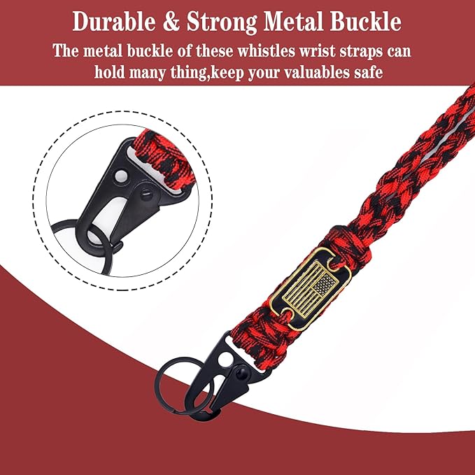 2 Pcs Heavy Duty Braided Paracord Lanyard Keychain with USA Flag, Parachute Rope Necklace Keychains, Braided Strong Lanyard for Outdoor Activities, Camera, Keys, Whistle, Traveling