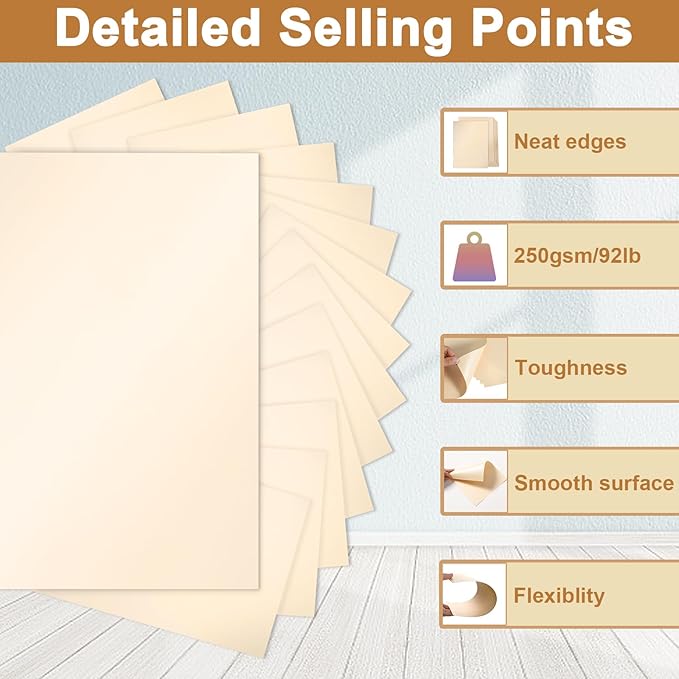 120 Sheets Shimmer Cream Cardstock 8.5 x 11 Off White Paper, 250gsm/92lb Premium Ivory Paper Card Stock for Cards Making, Business Cards, Wedding Invitations, Anniversaries, Menus