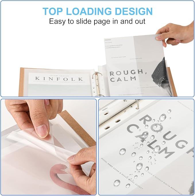 30 Pack A4 Plastic Sleeves Binder Pocket Dividers with 400 Tabs, Reusable Clear Page Protectors Index Dividers for 2/3/4 Ring Binder, Clear Plastic Sheet Protectors