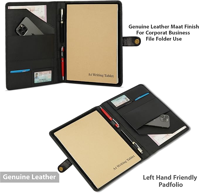 TheAntiq Leather Portfolio Organizer - Professional Business Padfolio for Men & Women, Stylish Resume Folder, A4/Letter Size Document Holder, Legal Pad Folio, Executive Black Leather Business Folder