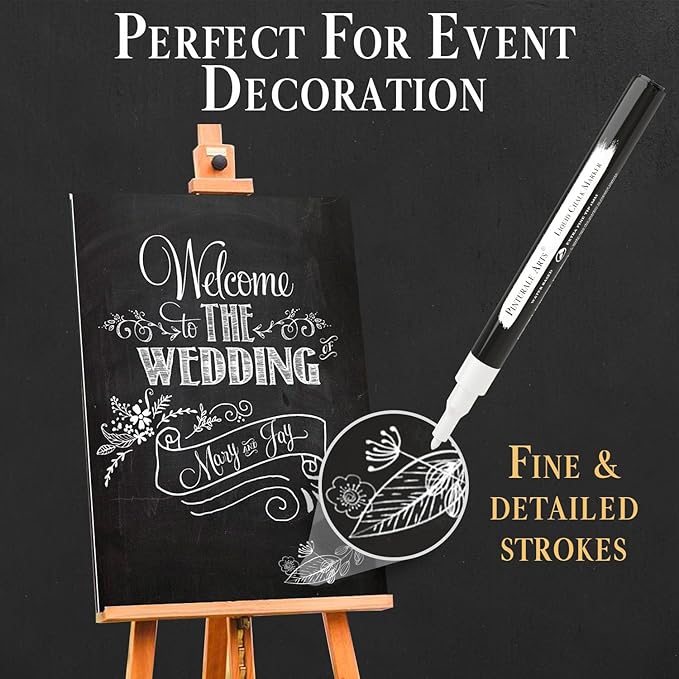 6 Extra Fine Tip White Chalk Markers | 1mm Tip | For Windows, Blackboard, Dry Erase Board, Chalkboards, Glass, Easy Erase | White Chalk Pens Fine Tip