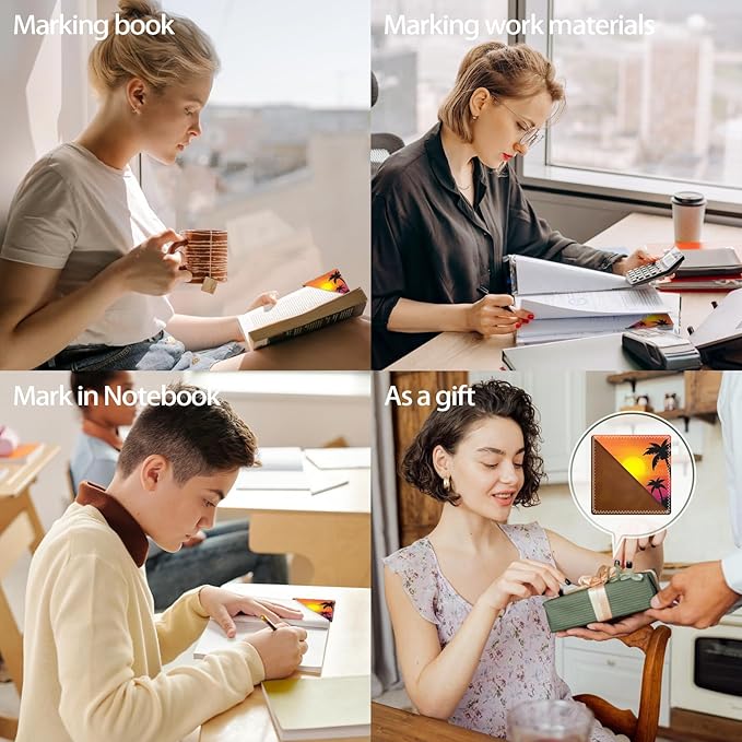 Personalized Leather Bookmarks, Fun & Cute Book Accessories for Reading Lovers, Unbreakable Page Markers for Women Men Girls Boys Student Teacher Kids Retirement Birthday Gifts (Sunset Sea)