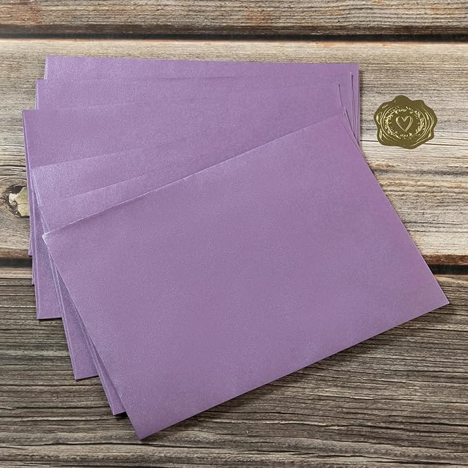 50 Pieces Metallic Color Self Seal Envelopes for Greeting Cards, Invitations, Postcards (Purple, 4x6)