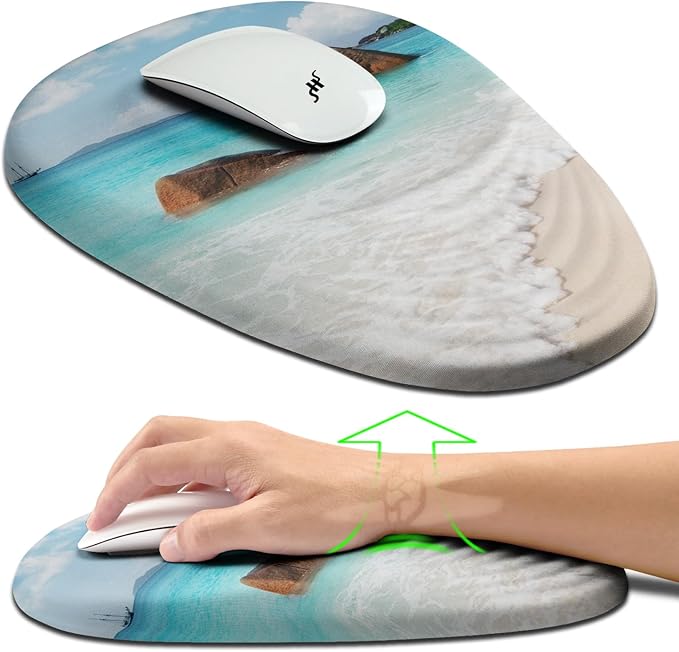 Hokafenle Ergonomic Mouse Pad Wrist Support, Terraced Slope Carpal Tunnel Wrist Pad for Mouse with Unibody Memory Foam, Wrist Rest Pain Relief Mousepad (Beach, 11.8x7.9 in)