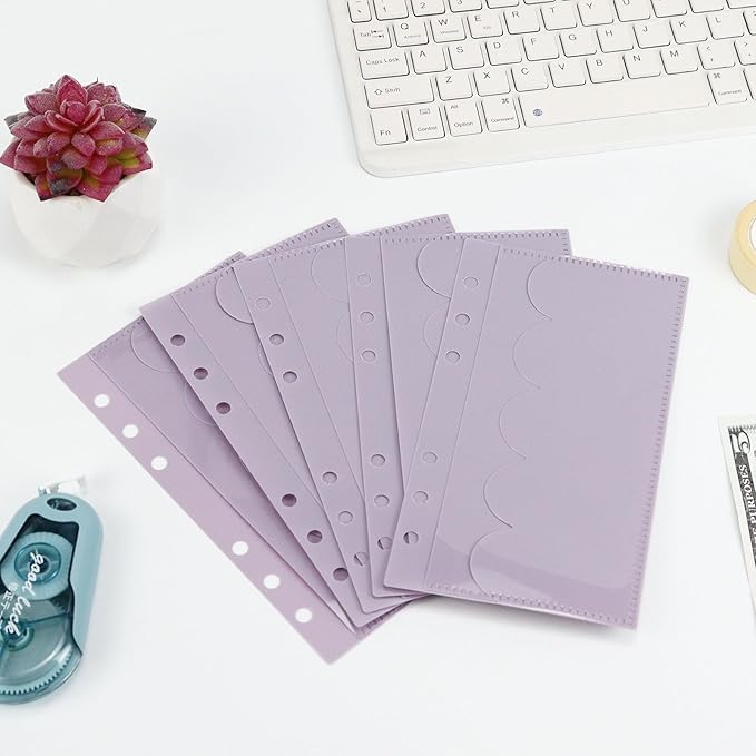 A6 Binder Pockets with No Zipper, Koqye Blue 10 Pcs Plastic Zipless Budget Envelopes, Two Pockets Frosted Cash Envelopes Money Bag for Budgeting, Cash Stuffing (Purple Petals-2set)