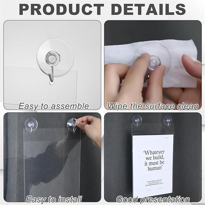 Suzile 4 Pcs Acrylic Window Sign Holder Hanging Acrylic Sign Holder 8.5 x 11 Inch Office Door Signs with Suction Cup Hooks Suction Cup Hangers for Office School Home Store Restaurant