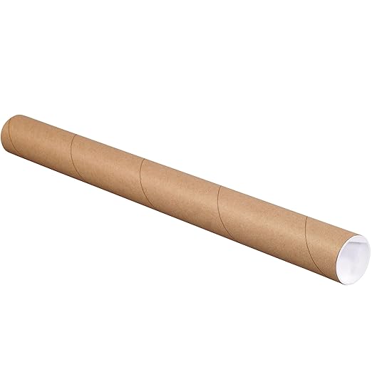 BOX USA BP2024K Mailing Tubes with Caps, 2" x 24", Kraft (Pack of 50)