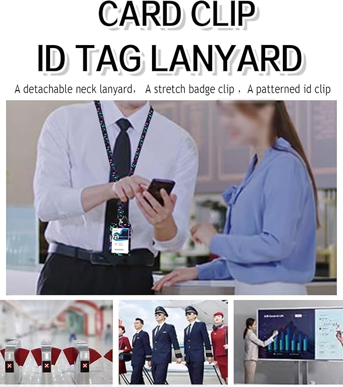 ID Badge Holder with Retractable Lanyard and Keychain, Badge Reel with Rotate Carabiner Clip,Colorful Bat Card Name Tag Lanyard ID Protector Bage Clips for Student, Women, Office