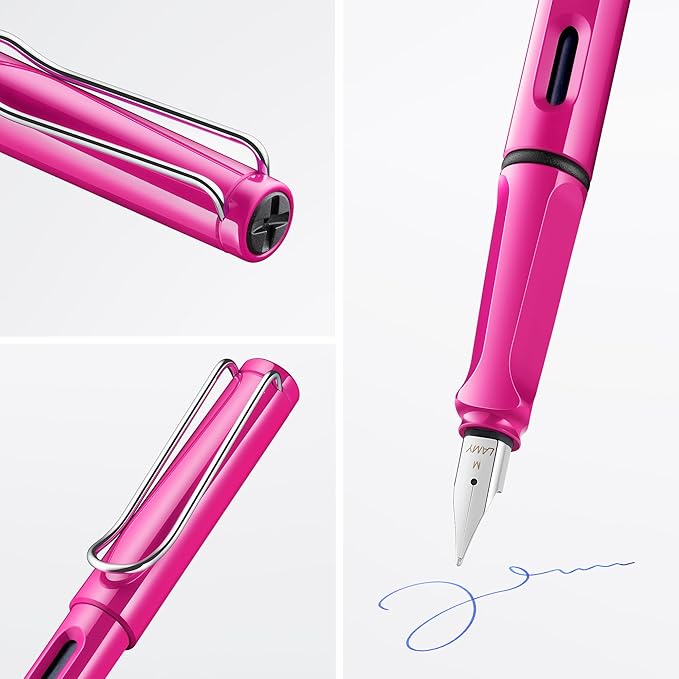 LAMY safari pink - Fountain Pen with ergonomic grip & polished steel nib in size B - ideal for any Writing & Calligraphy - including LAMY T 10 blue cartridge - Right-Handed