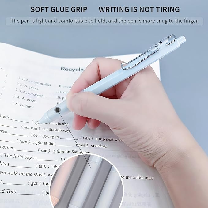 6pcs Gel Pen set, Black Ink Pens 0.18mm /0.28mm / 0.38mm Ultra Fine point Smooth Writing Pens with Silicone Grip, Retractable Cute Pens for Journaling NoteTaking sketching drawing stationery